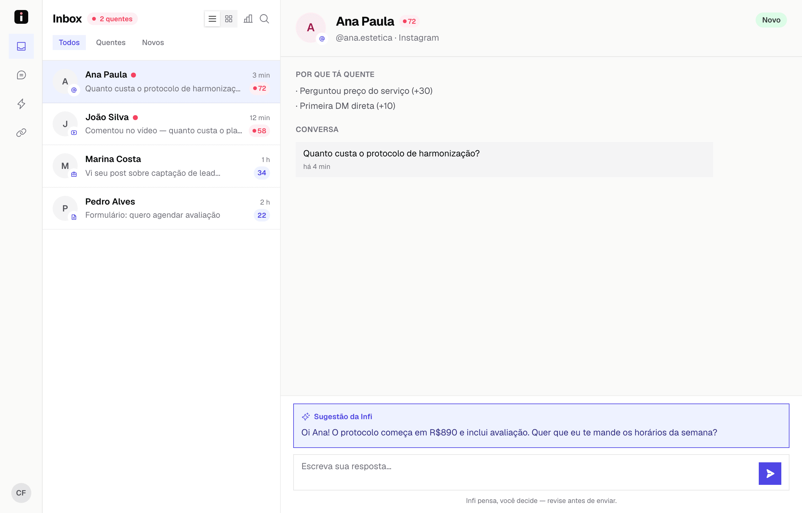 Infi Inbox — inbox unificado com kanban e sugestões de resposta